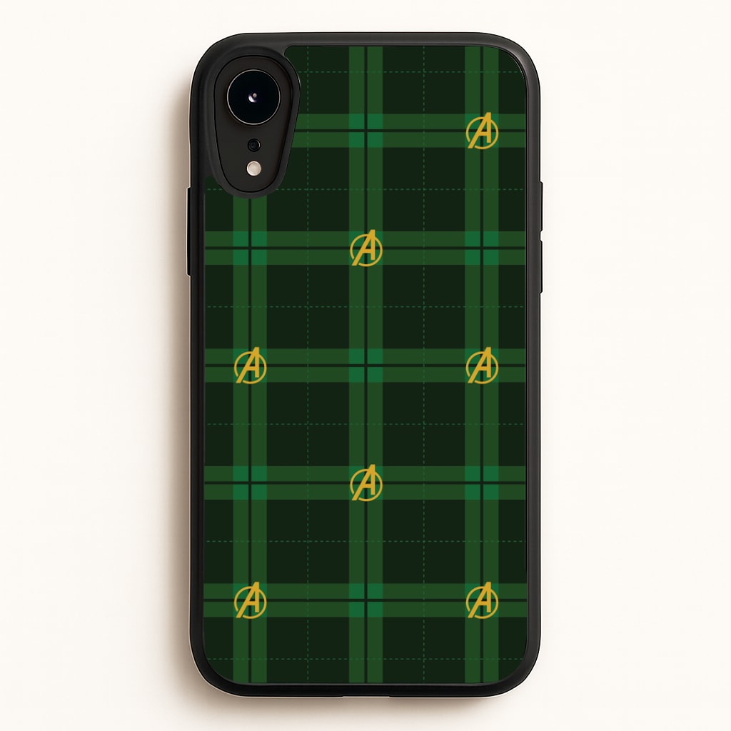 Superhero Team Green Tartan Pattern iPhone XR Case