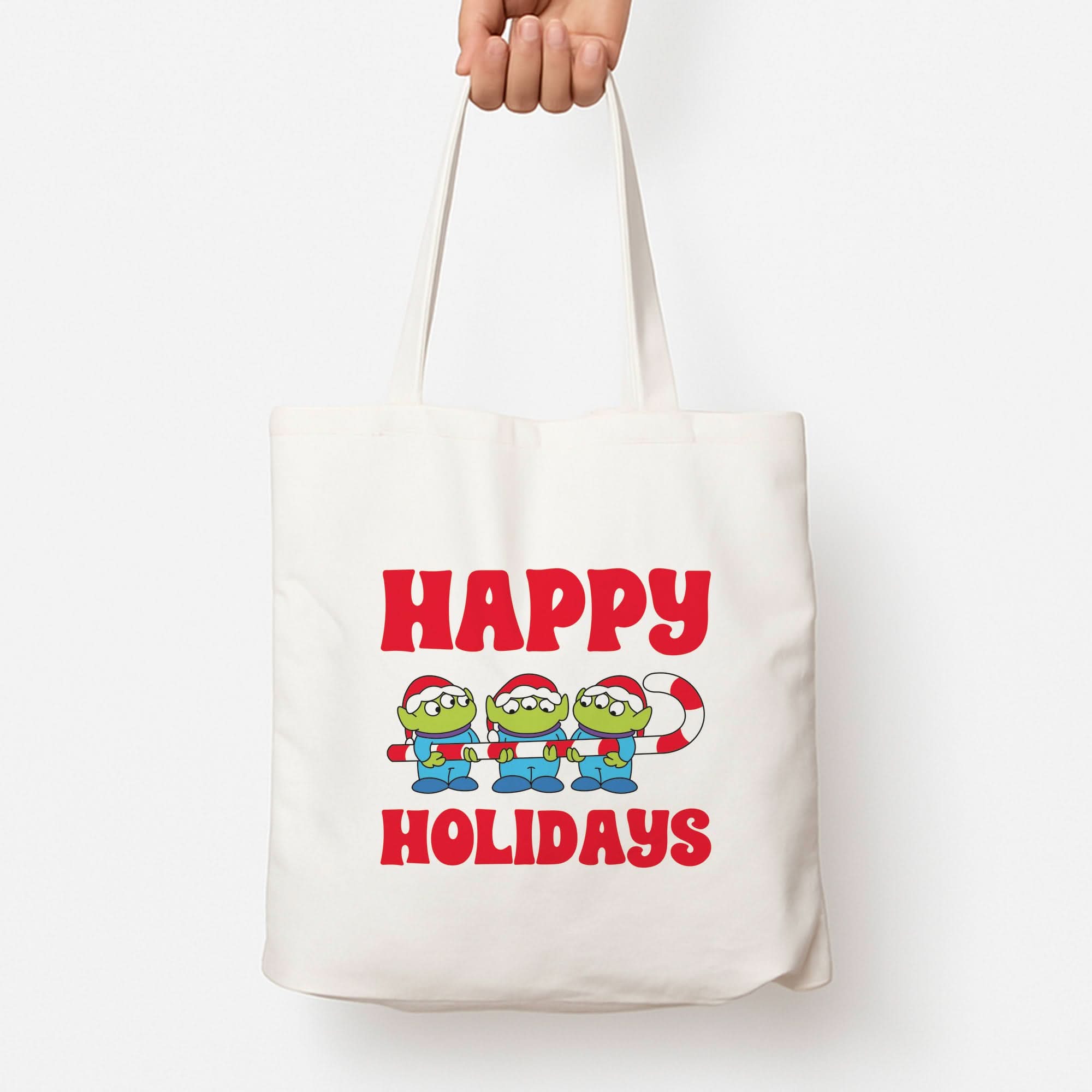 Happy Holidays Cute Green Aliens Tote Bag