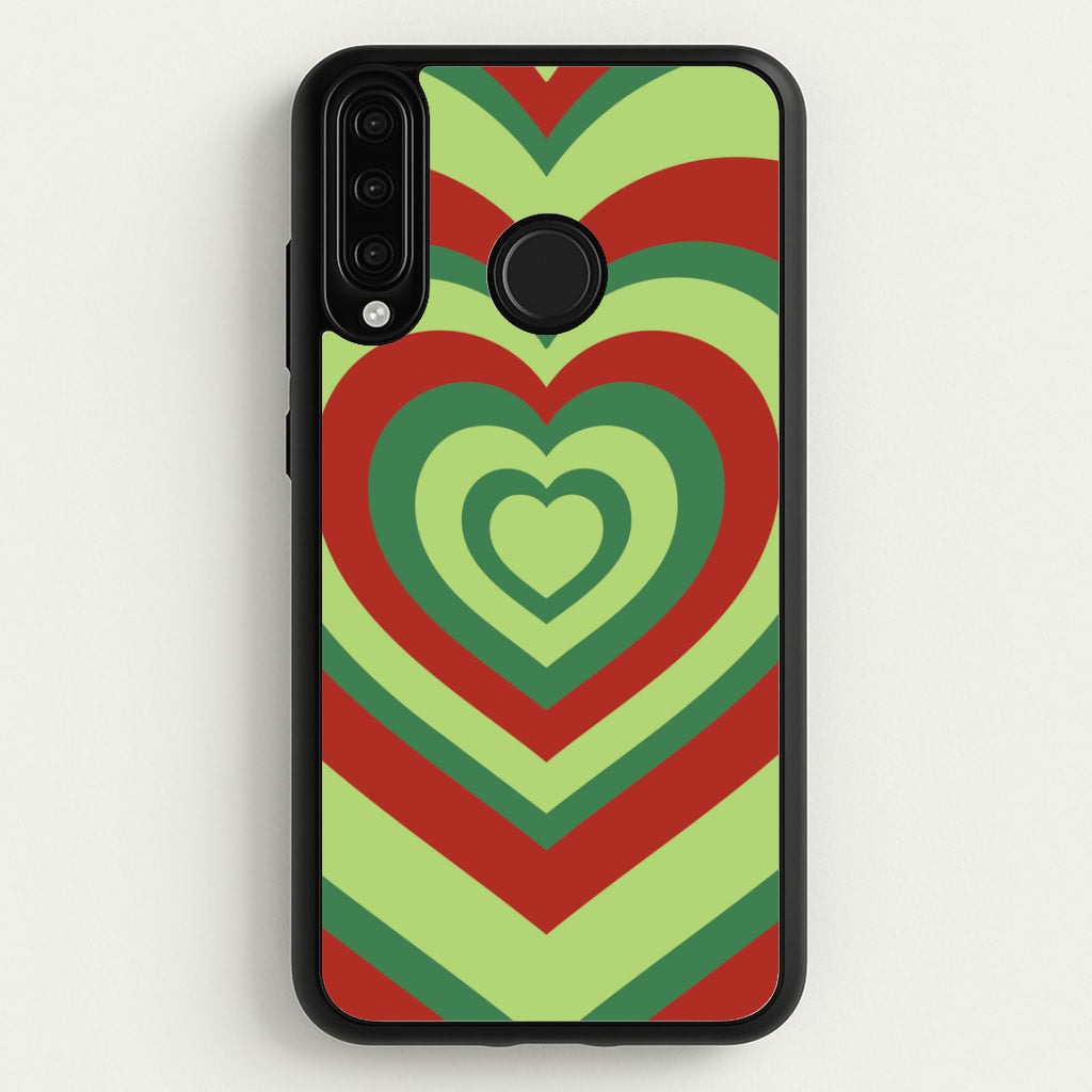 Red And Green Trippy Heart Christmas Pattern Huawei P30 Lite Case