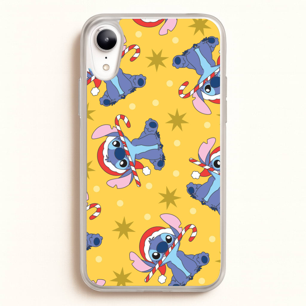 Cute Blue Alien Candycane Christmas Pattern iPhone XR Case