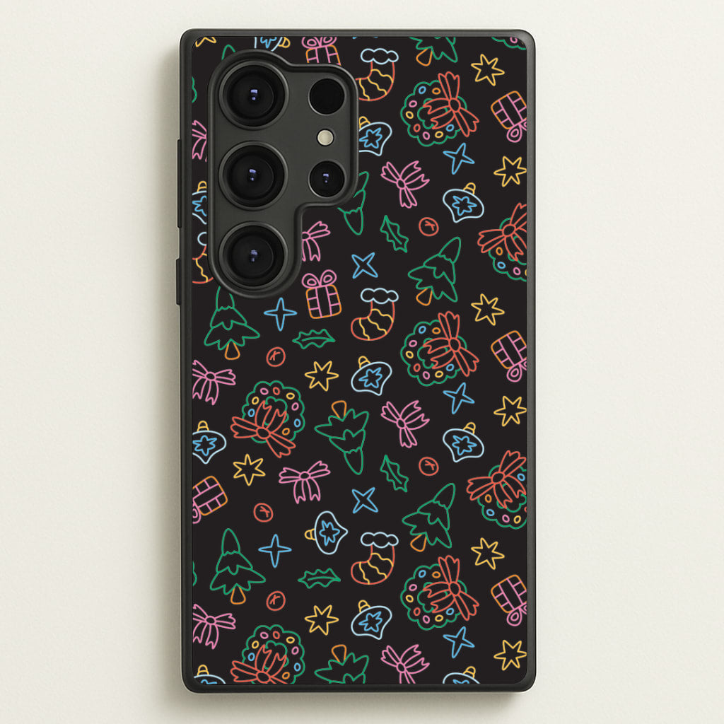 Neon Christmas Icons Pattern I Galaxy S25 Ultra Case