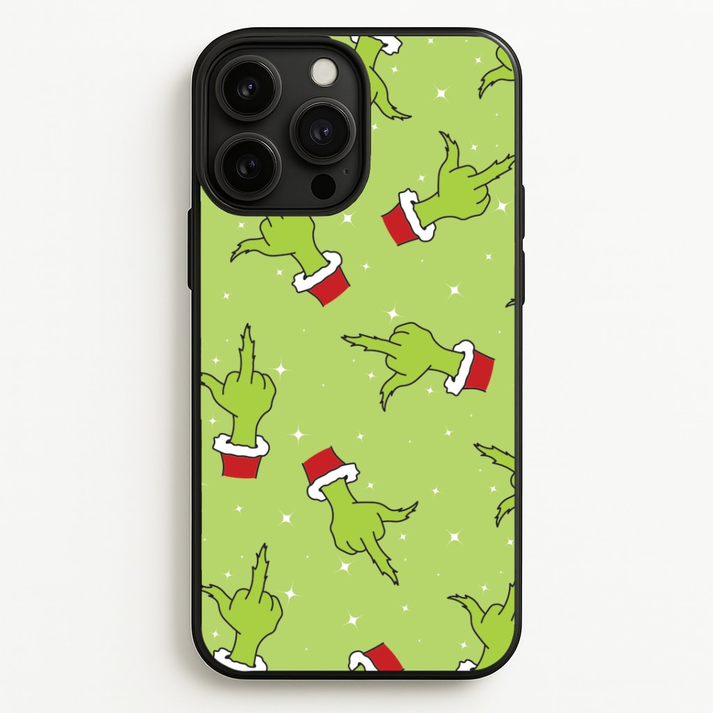 Green Middle Finger Christmas Pattern iPhone 13 Pro Case