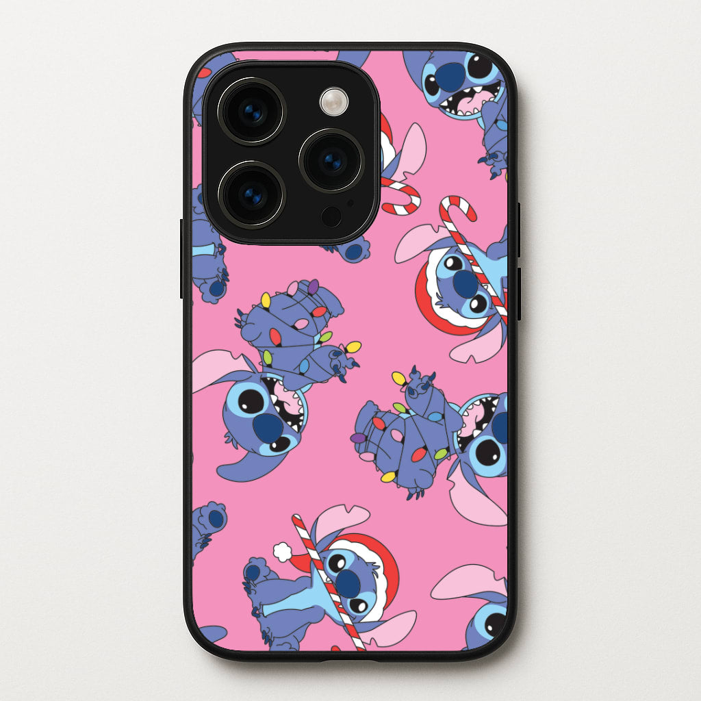 Christmas Cute Blue Alien Pattern iPhone 15 Pro Case
