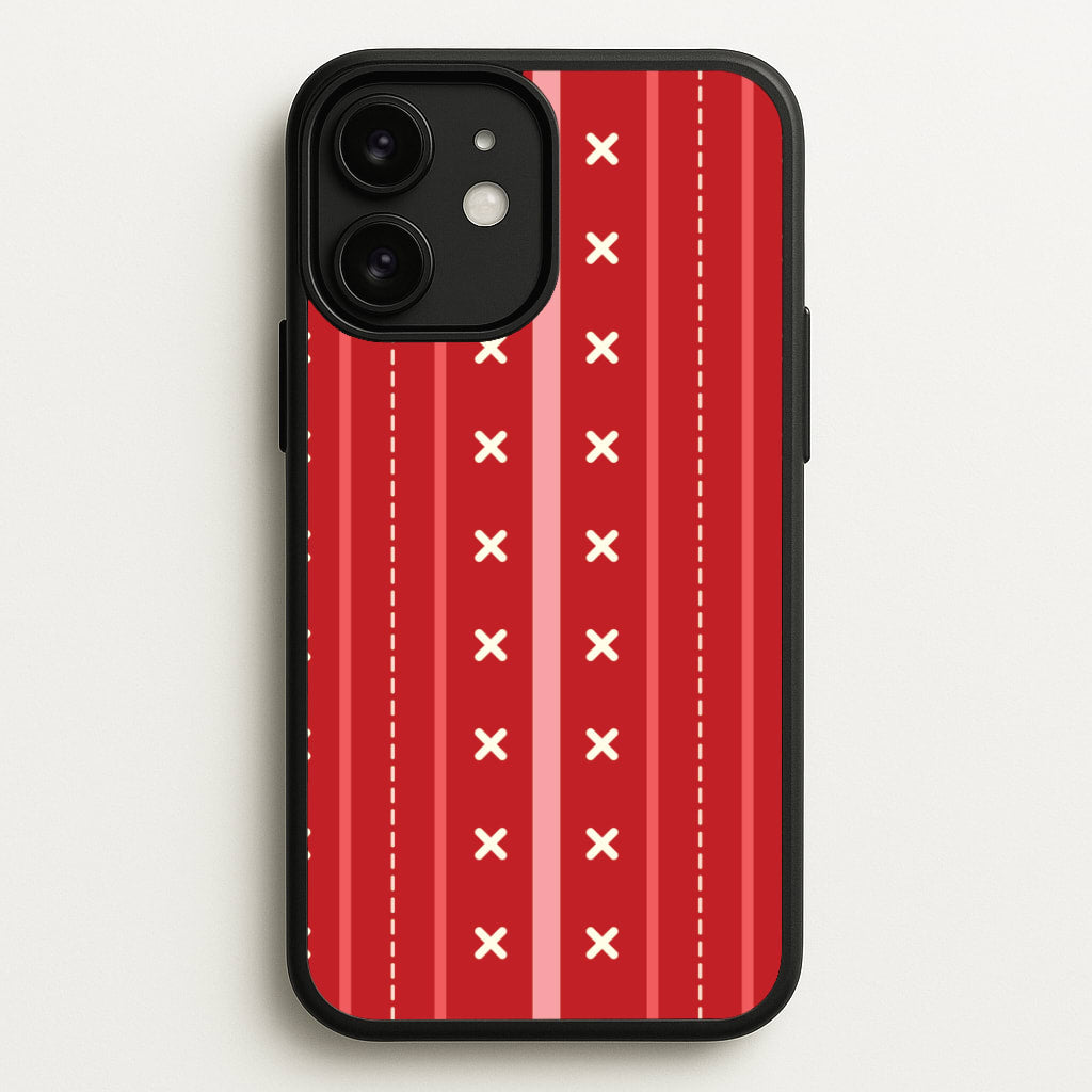 Stripes And Stitches Red Christmas Pattern iPhone 11 Case