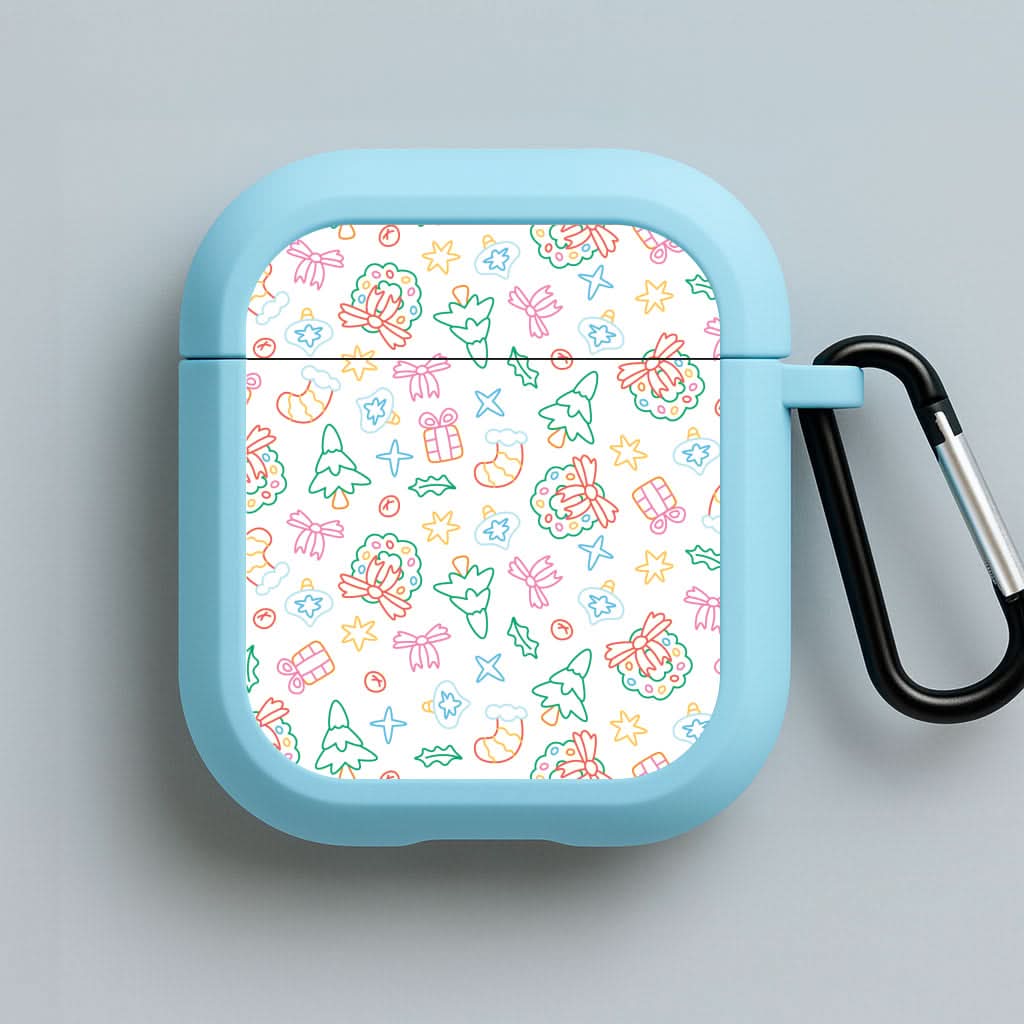 Neon Christmas Icons Pattern II Blue AirPods Case
