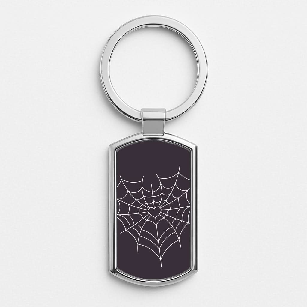 Spiderweb Hearts I Silver Metal Keyring
