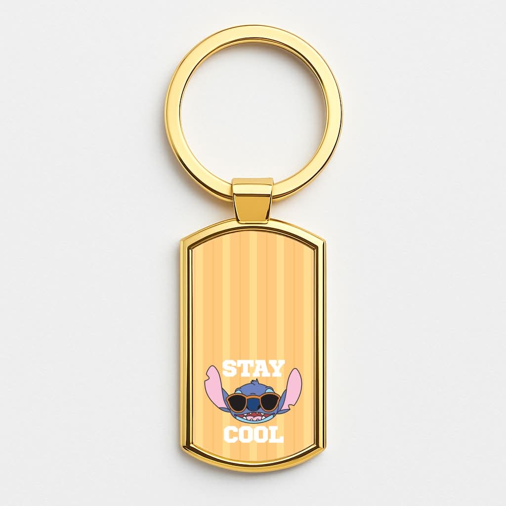 Stay Cool Blue Alien Gold Keyring