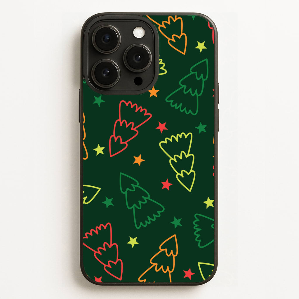 Colourful Christmas Tree Outlines Pattern iPhone 16 Pro Case