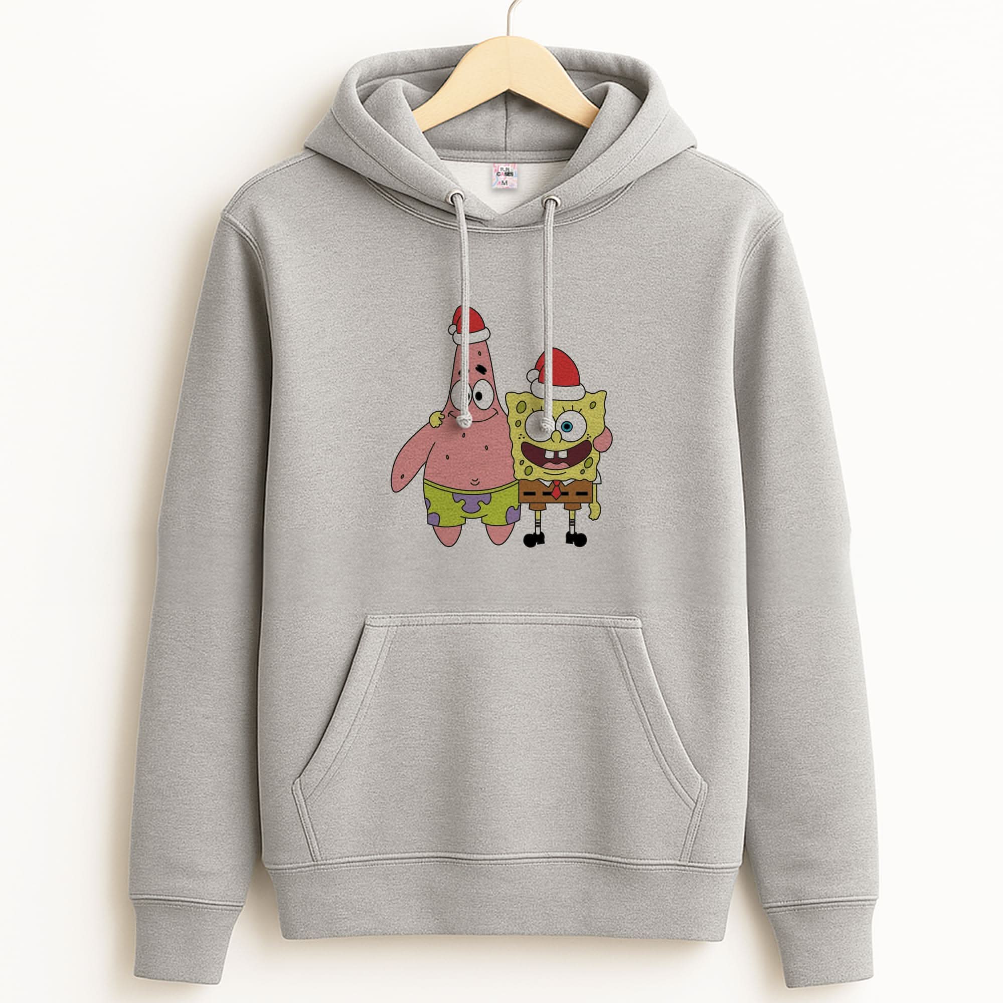 Cartoon Sponge And Starfish Christmas Hats Unisex Grey Hoodie