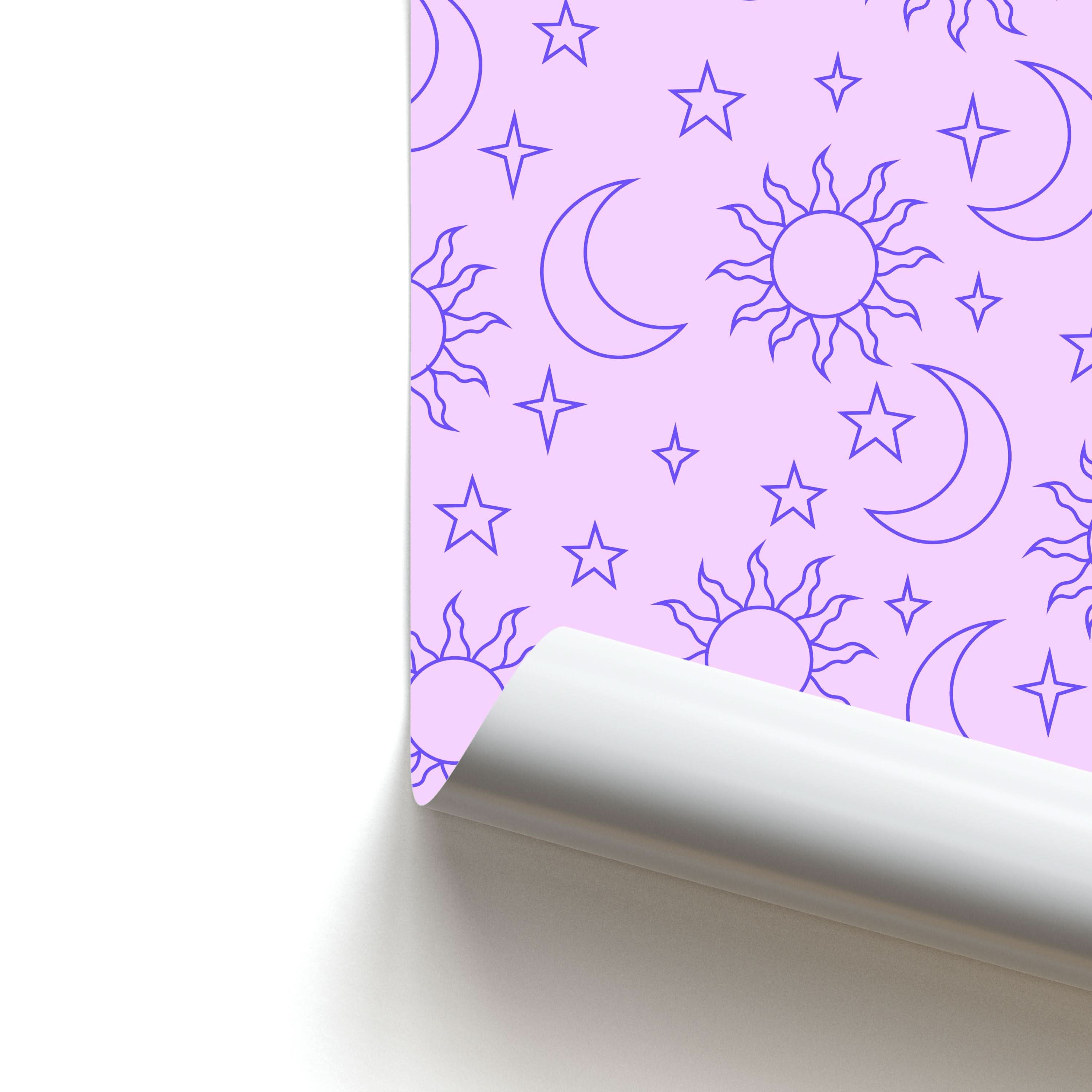 Sun, Moon And Stars Pattern Mauve Poster