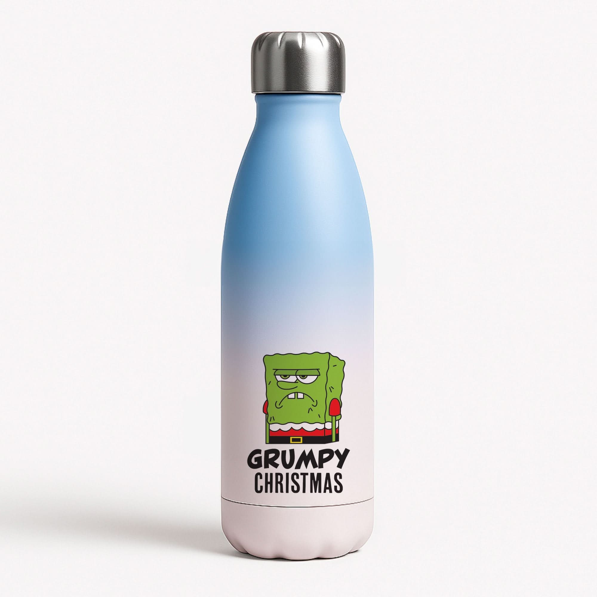 Grumpy Christmas Cartoon Sponge Blue Water Bottle
