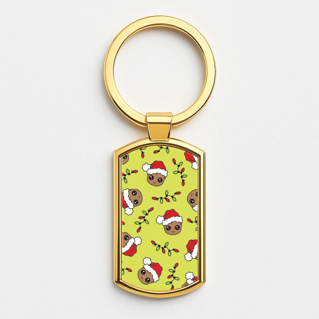 Christmas Tree Hero Pattern Gold Keyring