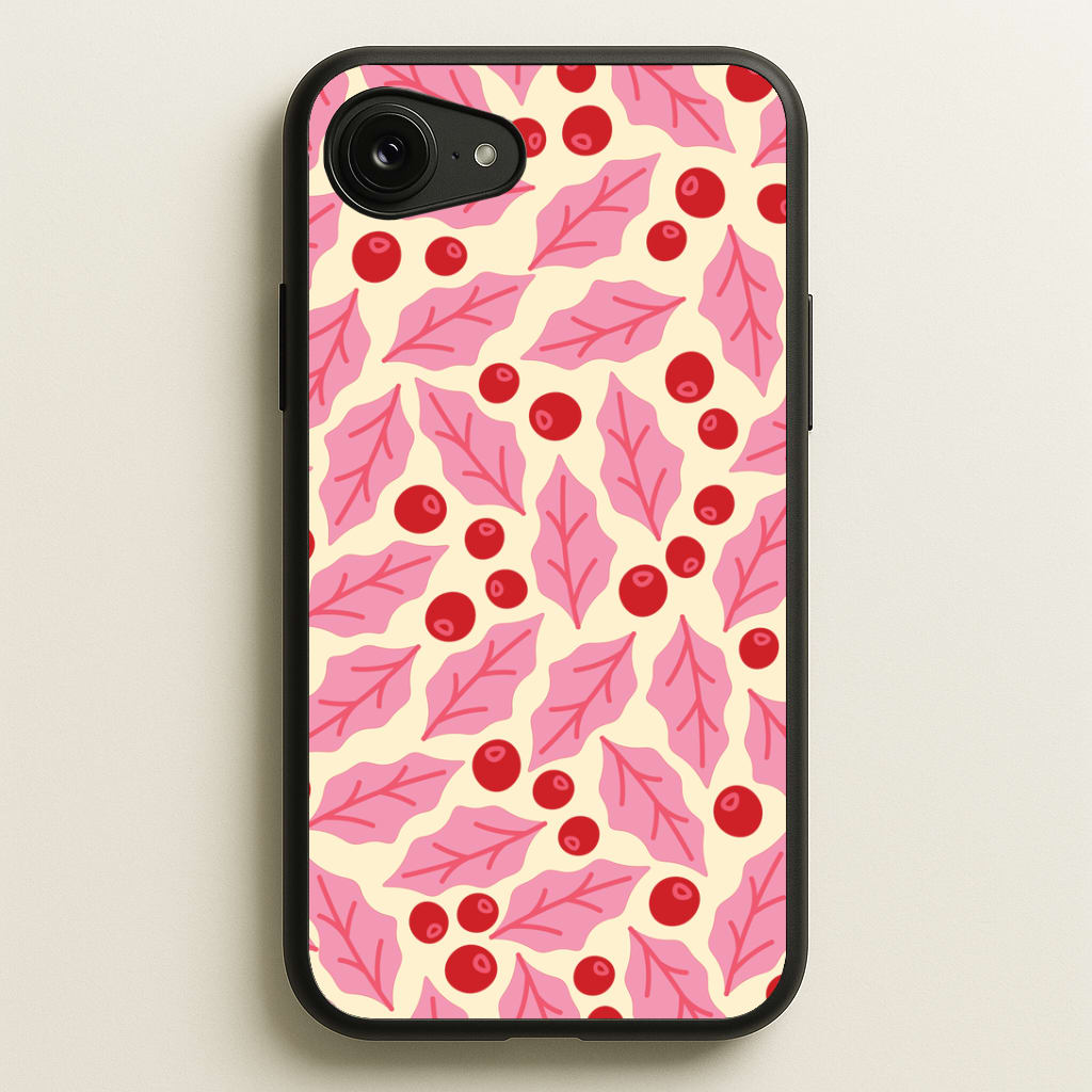 Pink Holly And Berries Pattern iPhone 16e Case
