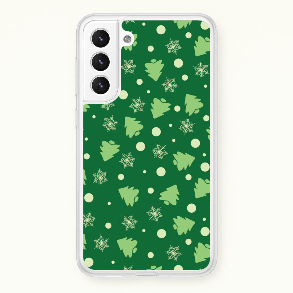 Cartoon Christmas Trees And Snowflakes Pattern Galaxy S21 Case