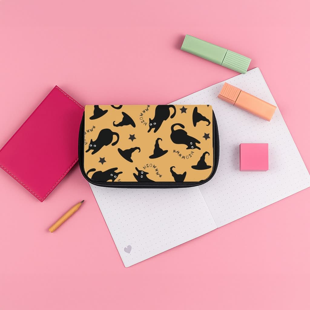 Black Cat And Hats Pattern Pencil Case
