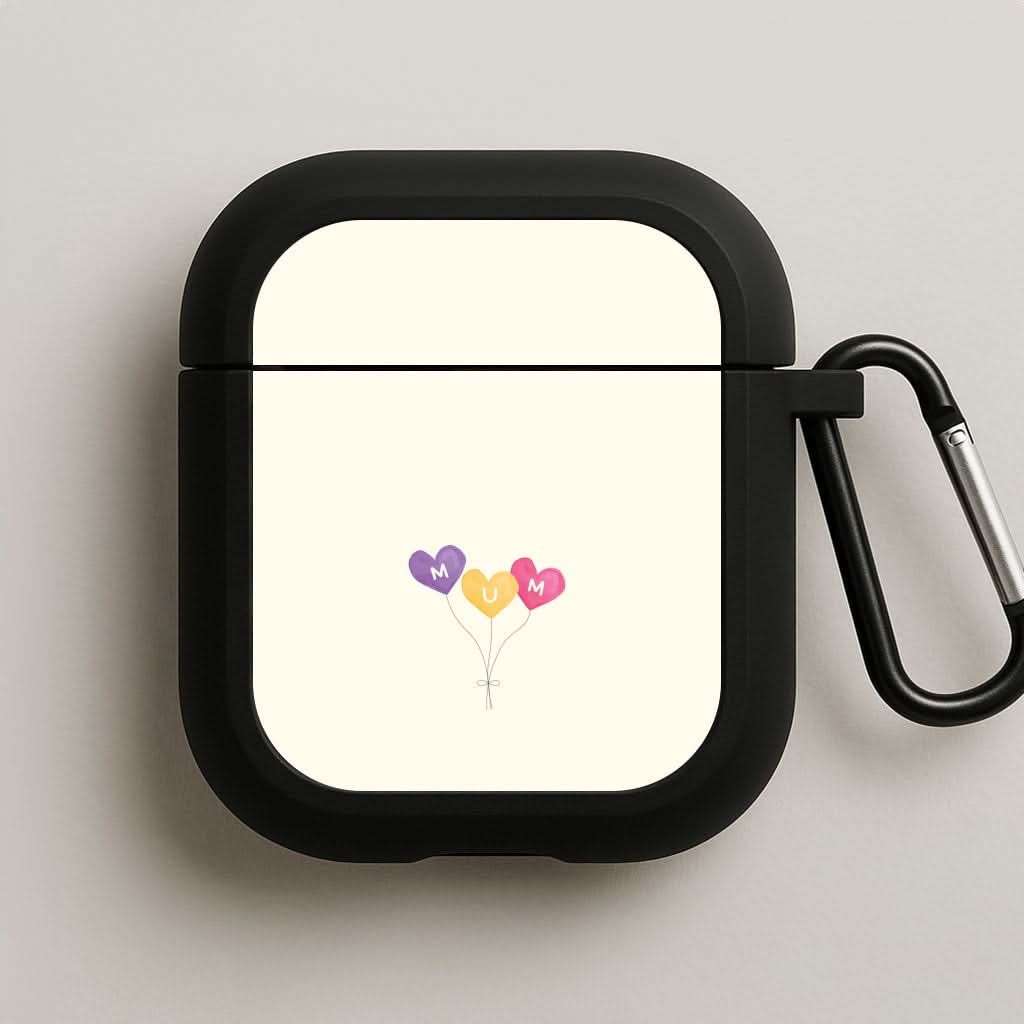 Mum Watercolour Balloons Black AirPods Case