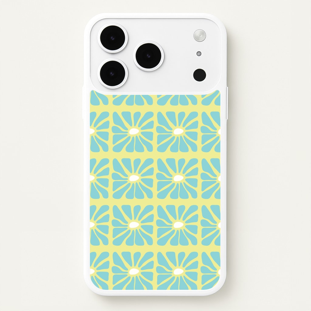 Square Abstract Flowers Blue iPhone 17 Pro Max Case