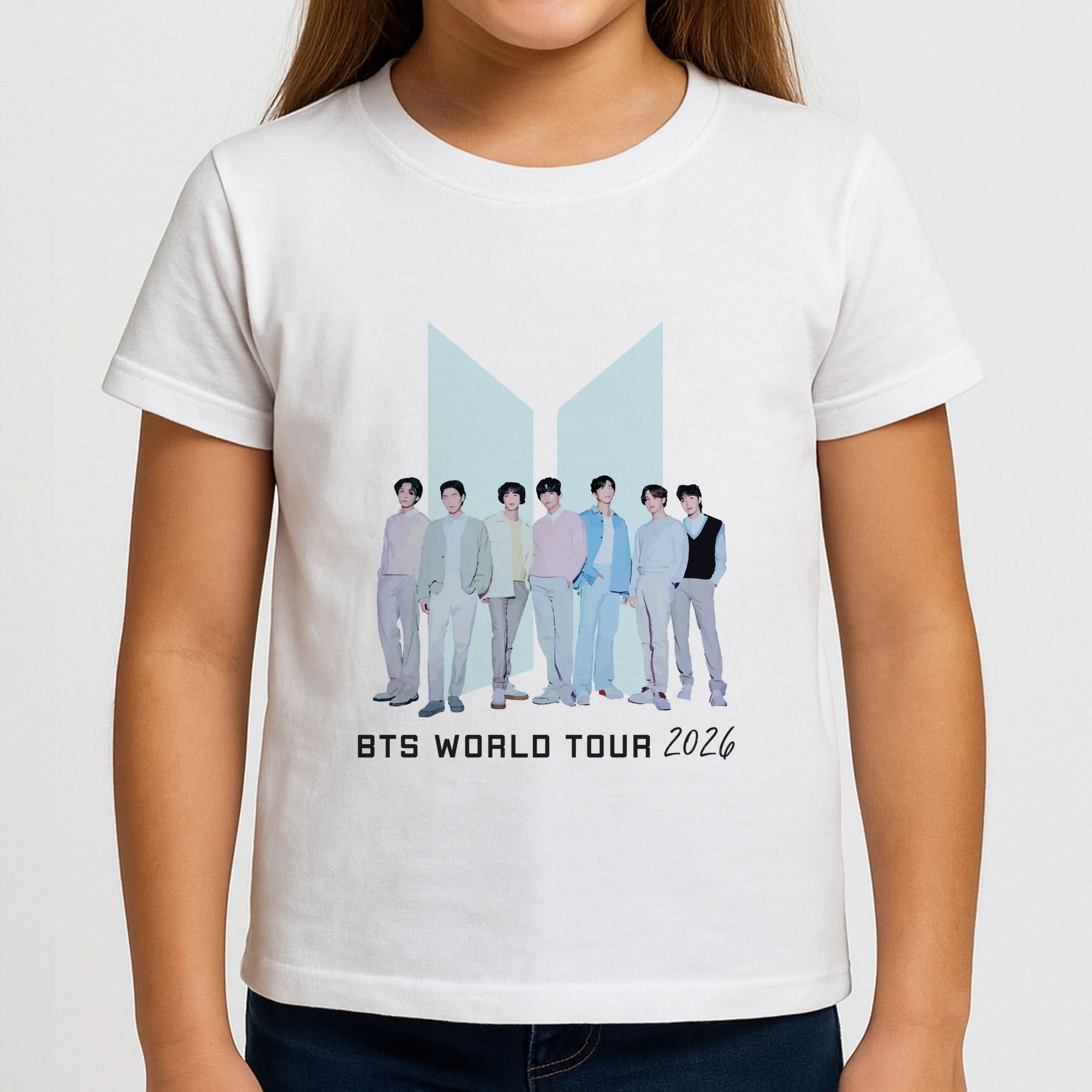 K-Pop Band Tour Pastel Blue Girls T-Shirt