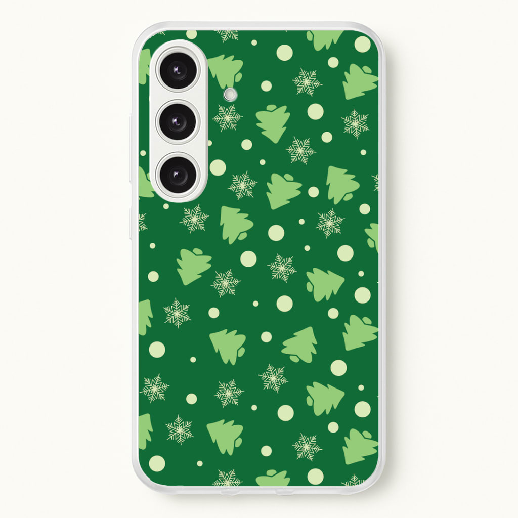 Cartoon Christmas Trees And Snowflakes Pattern Galaxy S25 Plus Case