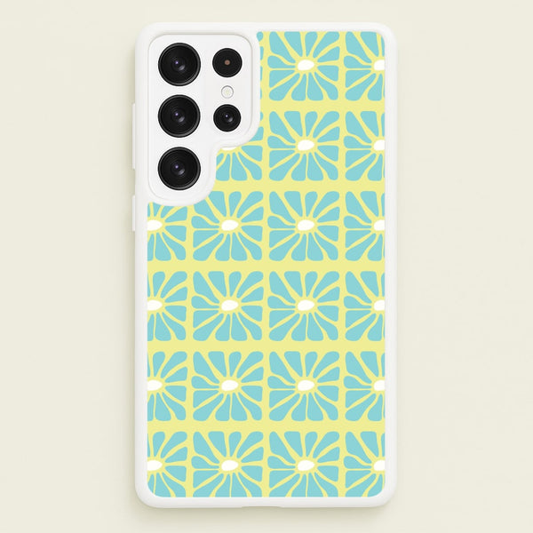 Square Abstract Flowers Blue Galaxy S22 Ultra Case