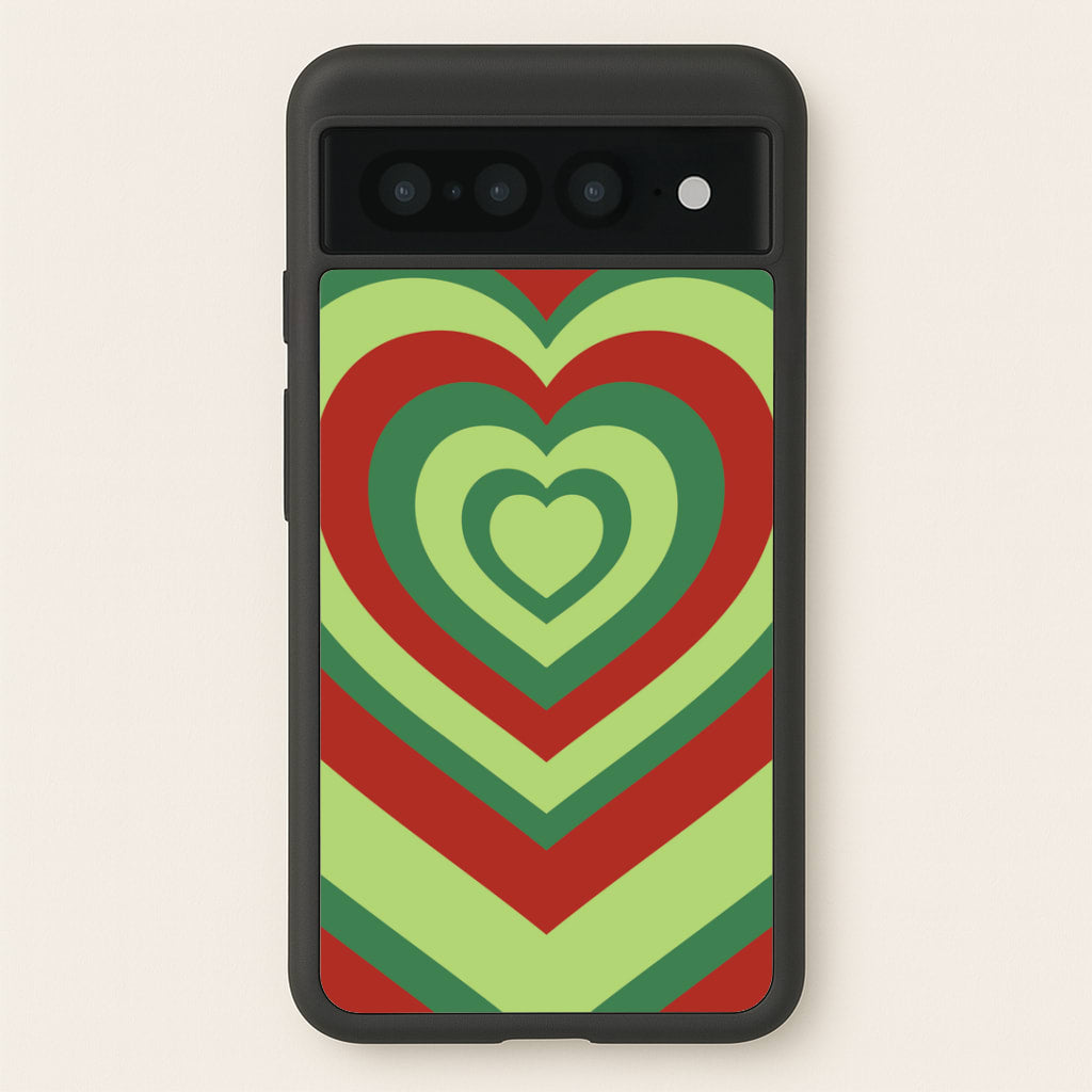 Red And Green Trippy Heart Christmas Pattern Google Pixel 7 Pro Case