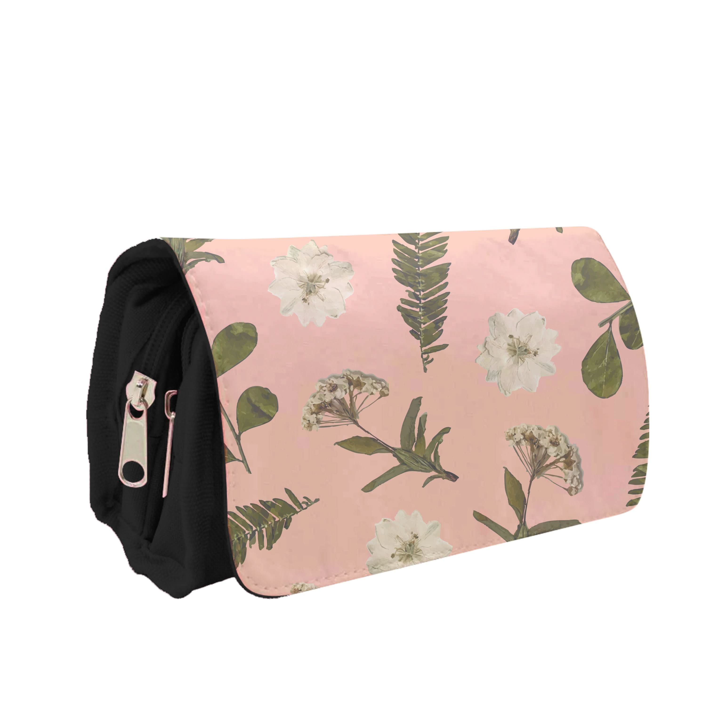 Leaves And Pressed Flowers Peach Pattern Pencil Case