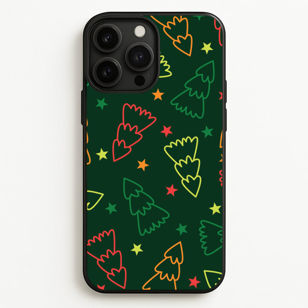 Colourful Christmas Tree Outlines Pattern iPhone 13 Pro Max Case