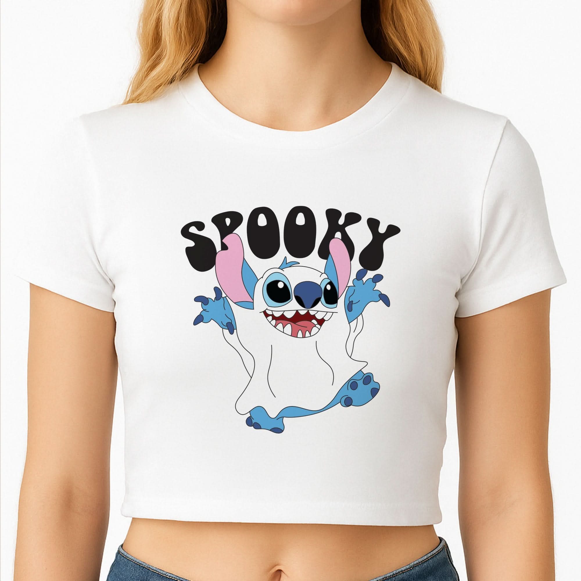 Spooky Cute Blue Alien Crop Top