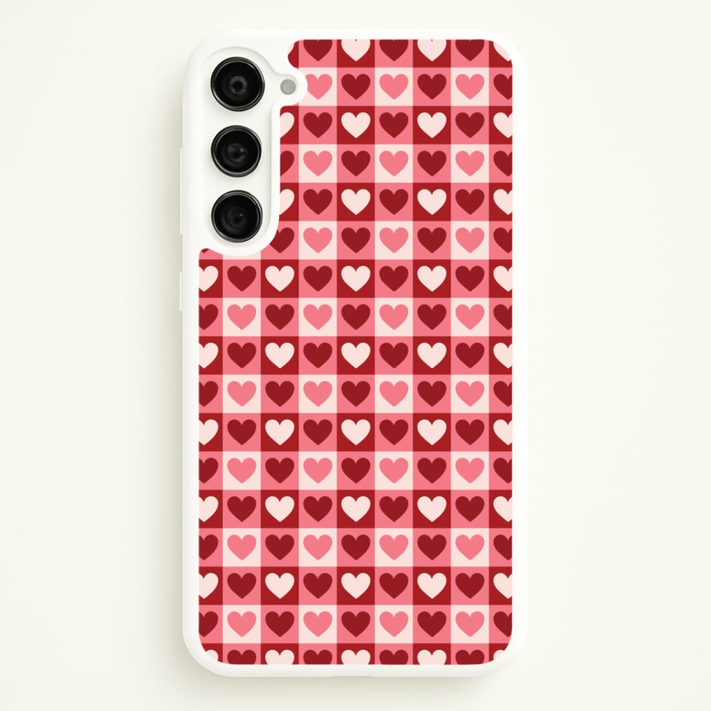 Pink Tartan Love Hearts Pattern Galaxy S23 Case