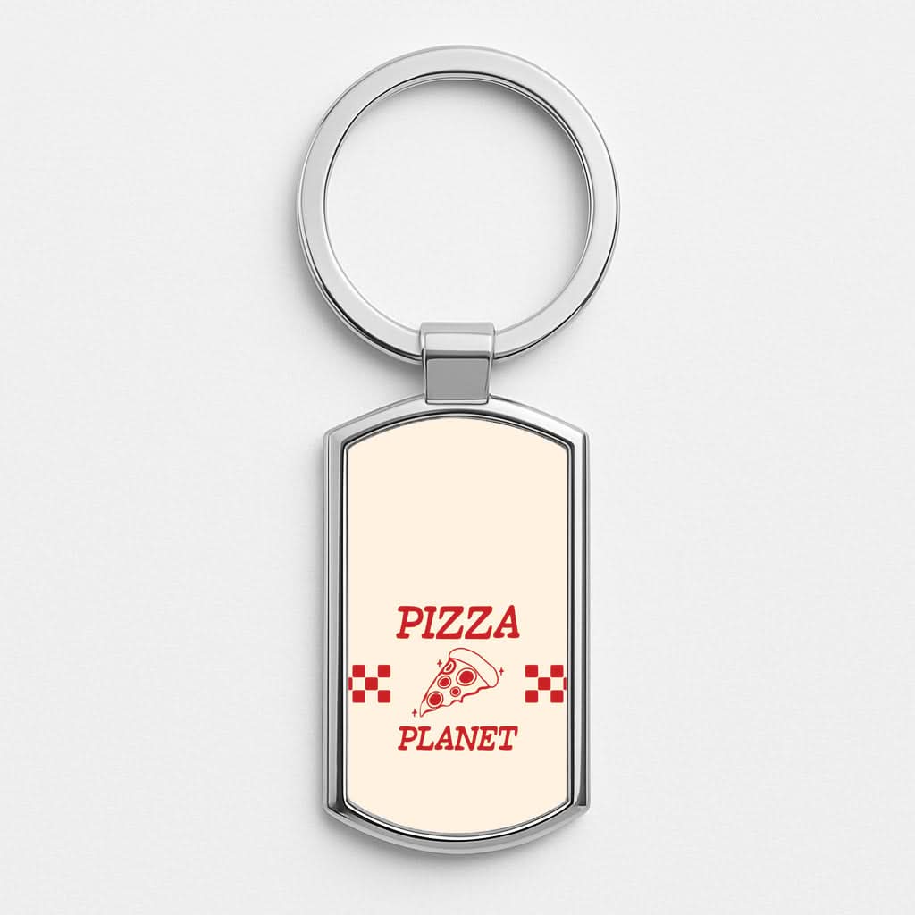 Retro Pizza Planet Silver Metal Keyring