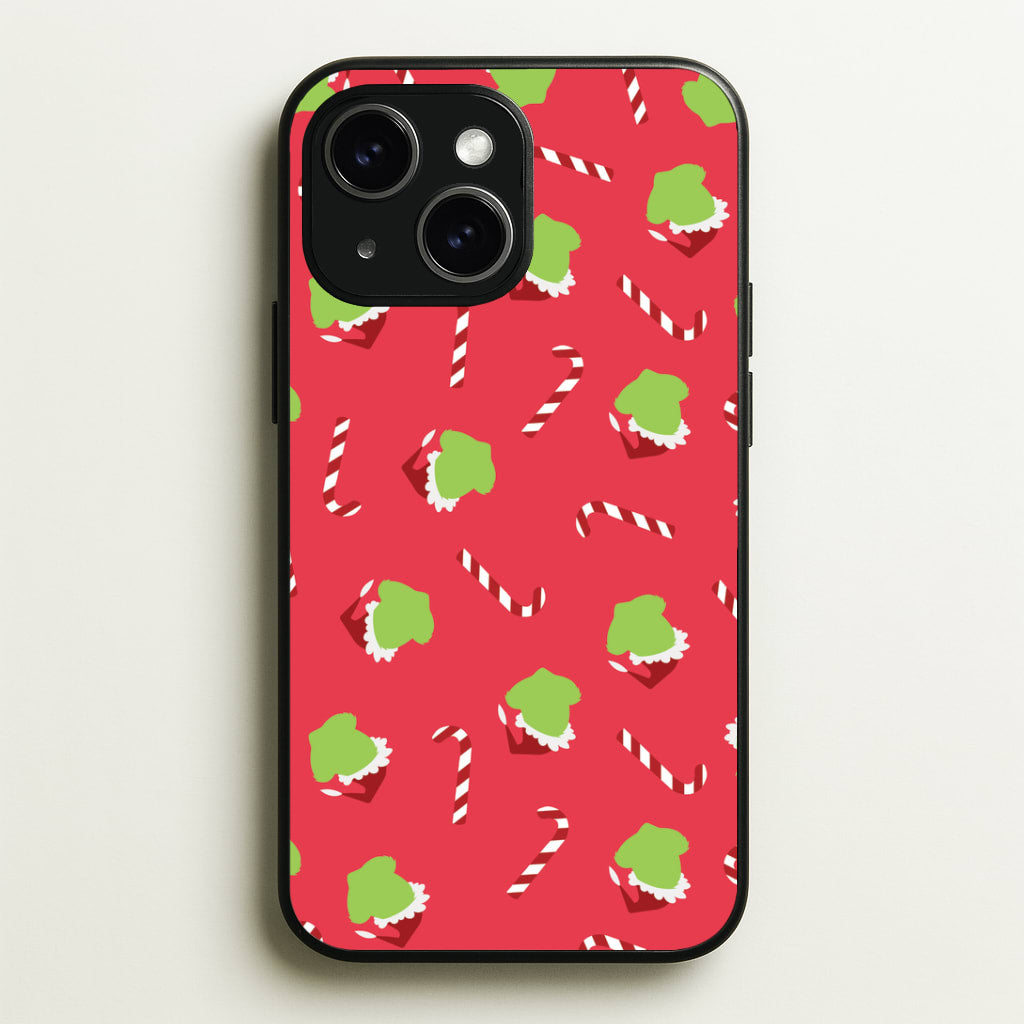 Green Creature And Candy Canes Pattern iPhone 14 Plus Case