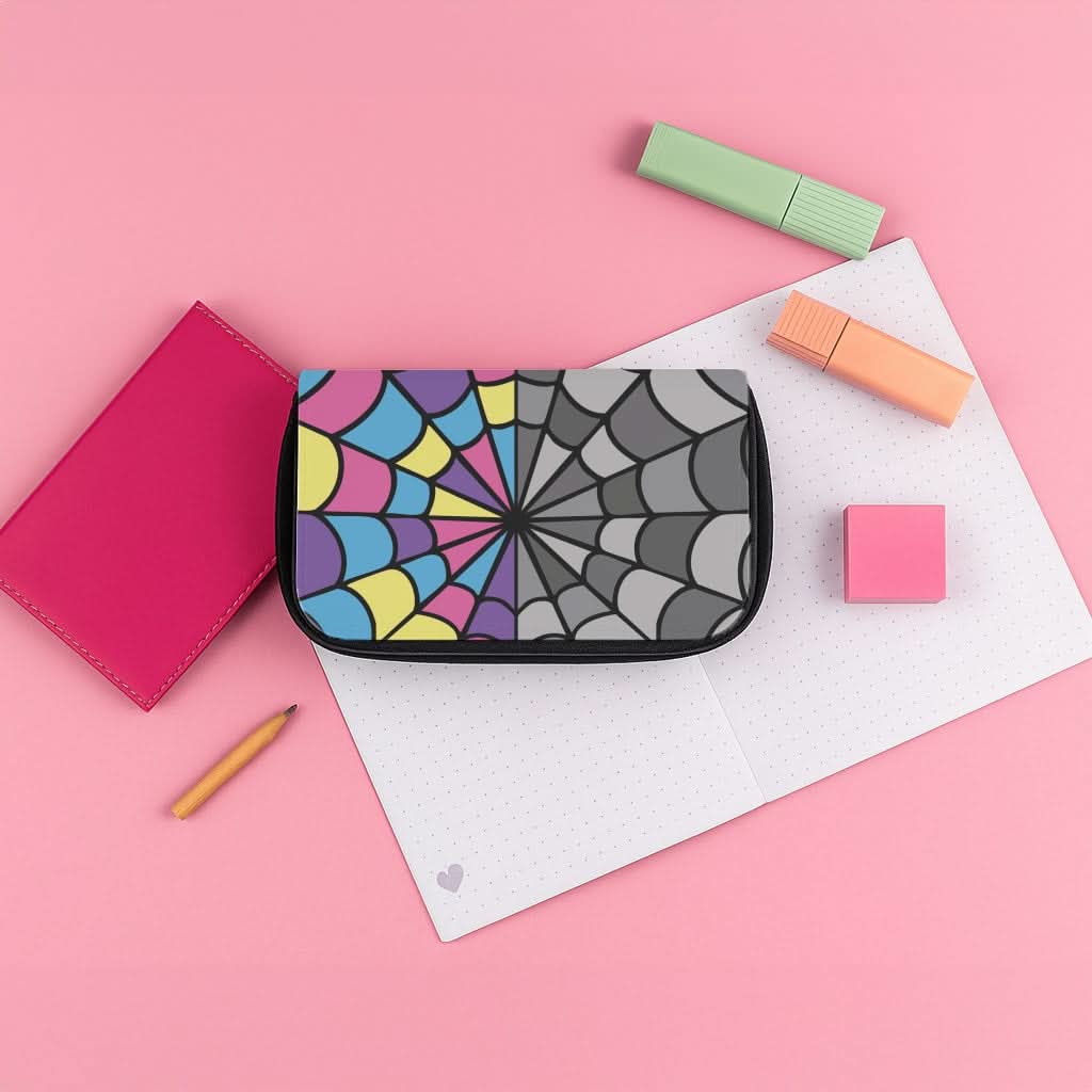 Colourful And Gray Spiderweb Pencil Case