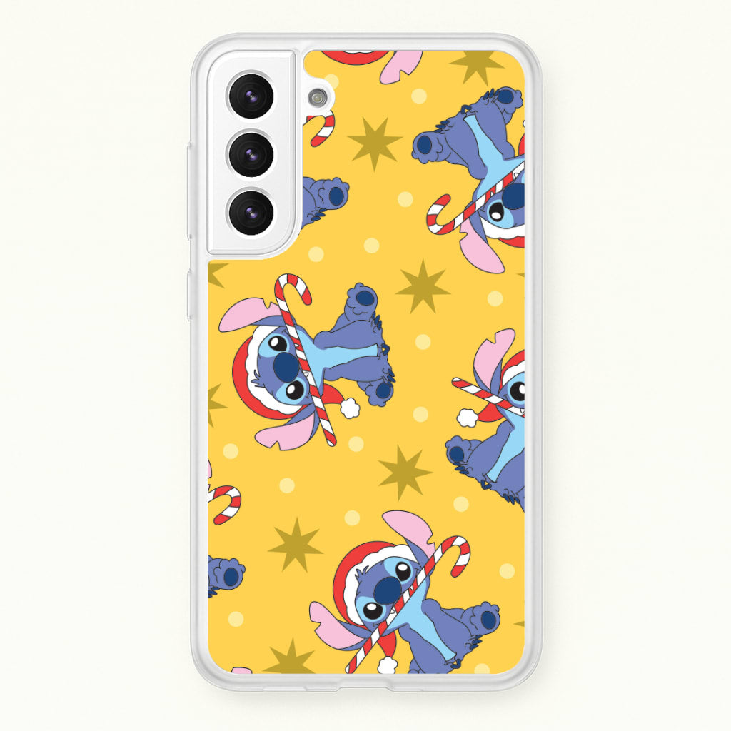 Cute Blue Alien Candycane Christmas Pattern Galaxy S21 Case