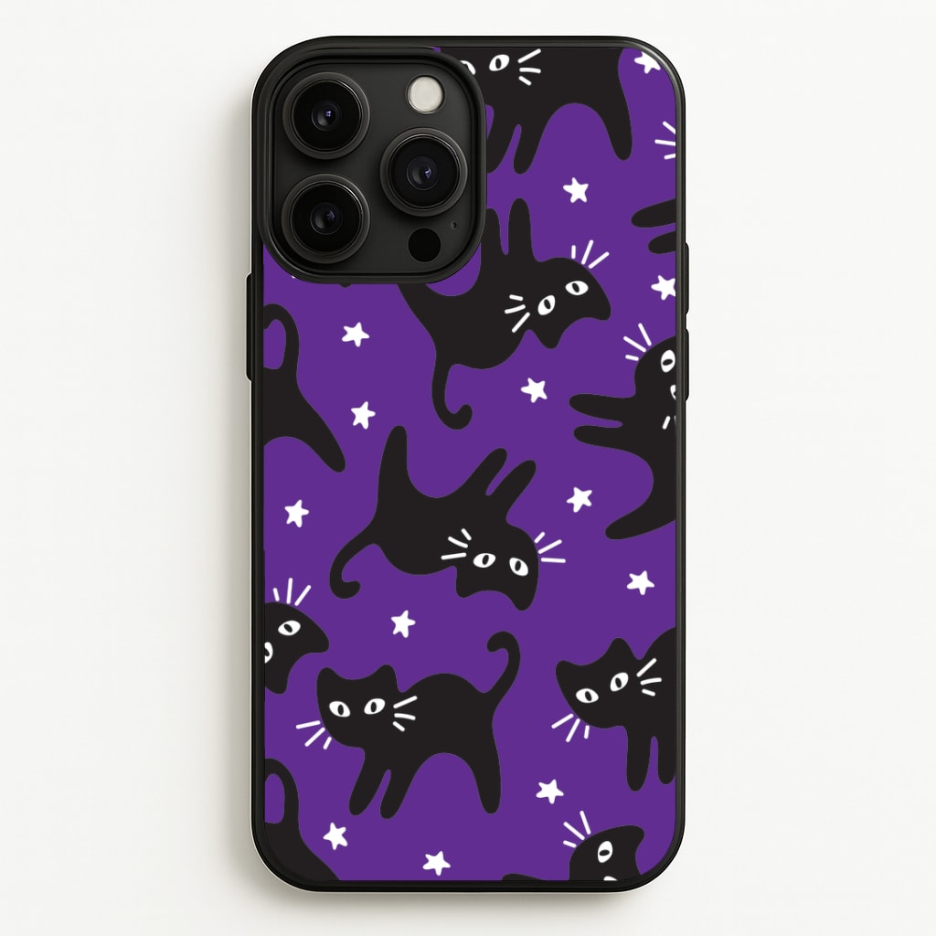 Cartoon Black Cats And Stars Pattern iPhone 13 Pro Max Case