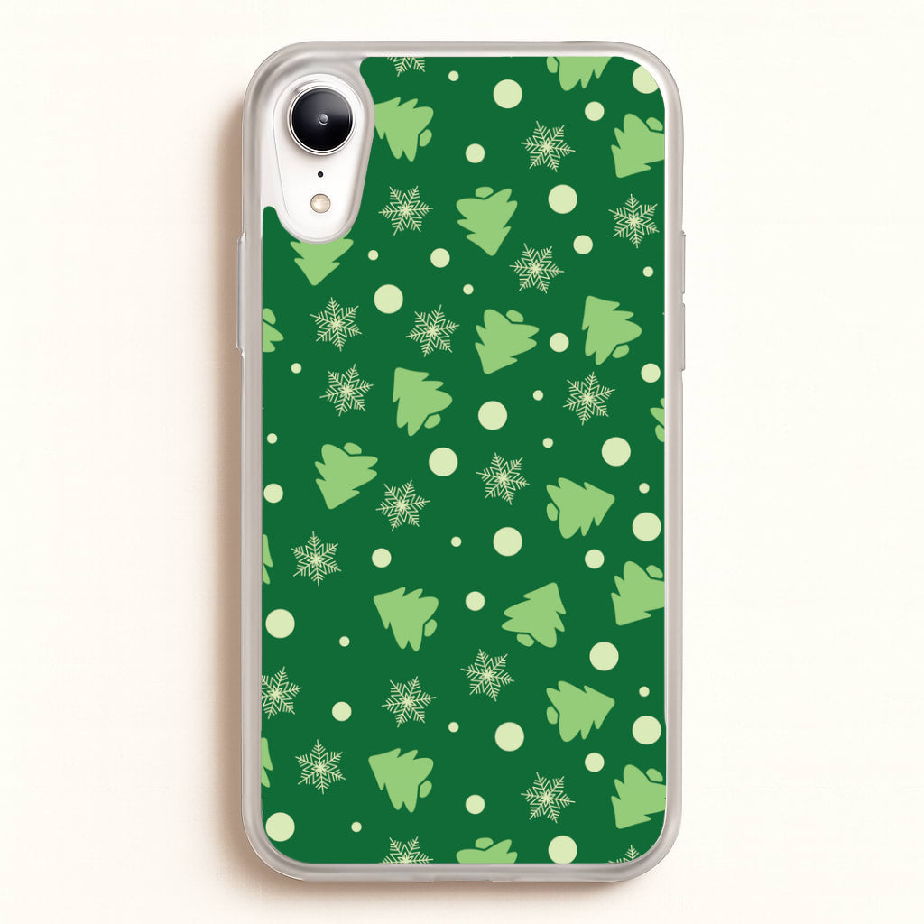 Cartoon Christmas Trees And Snowflakes Pattern iPhone XR Case