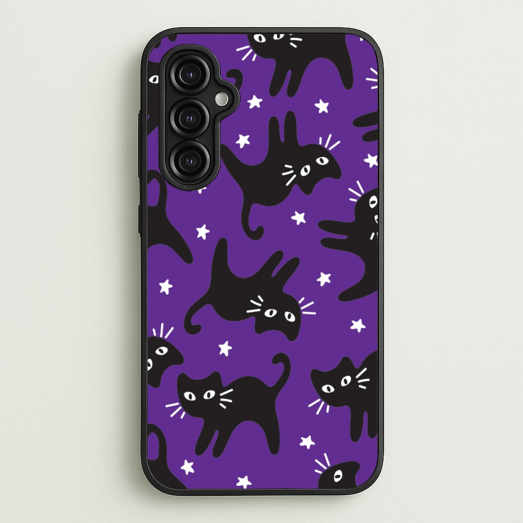 Cartoon Black Cats And Stars Pattern Galaxy A14 Case