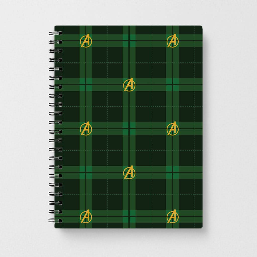 Superhero Team Green Tartan Pattern Notebook
