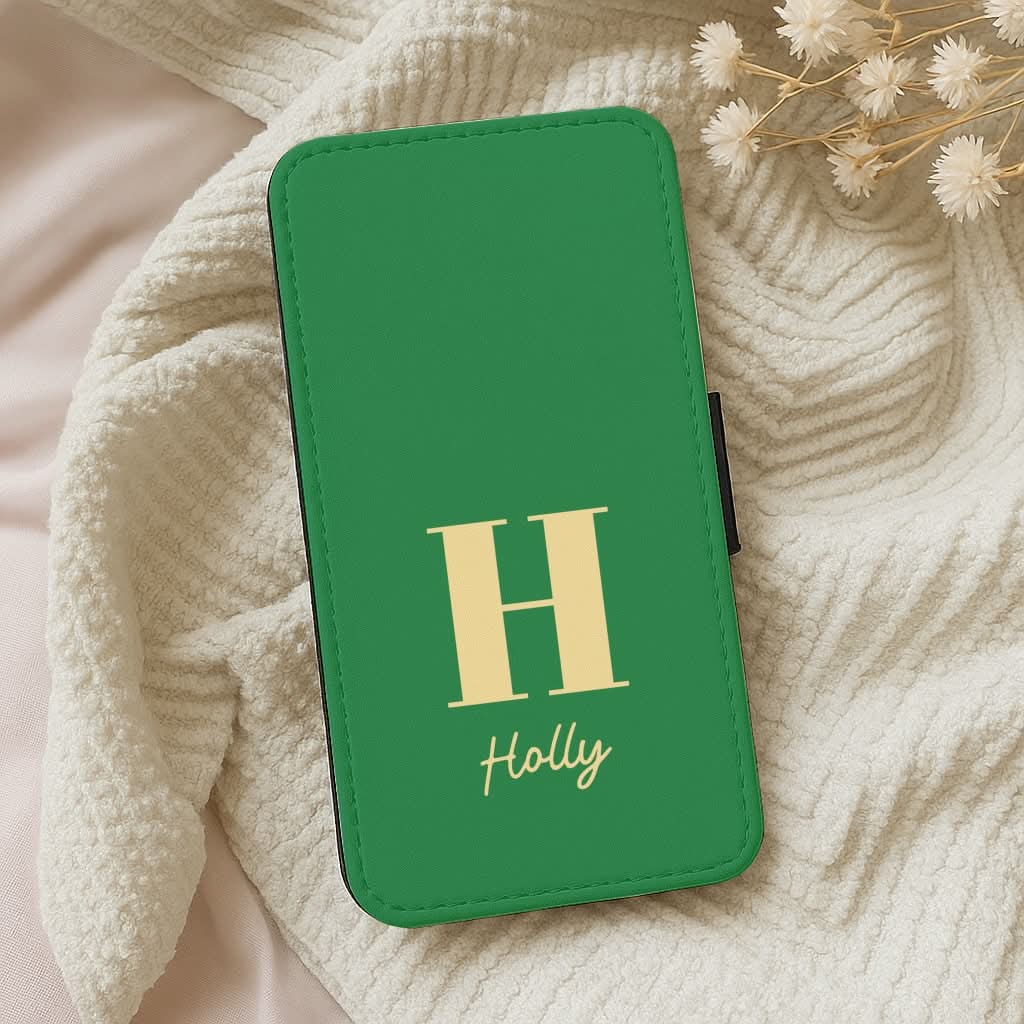Dark Green Personalised Name Leather Phone Case