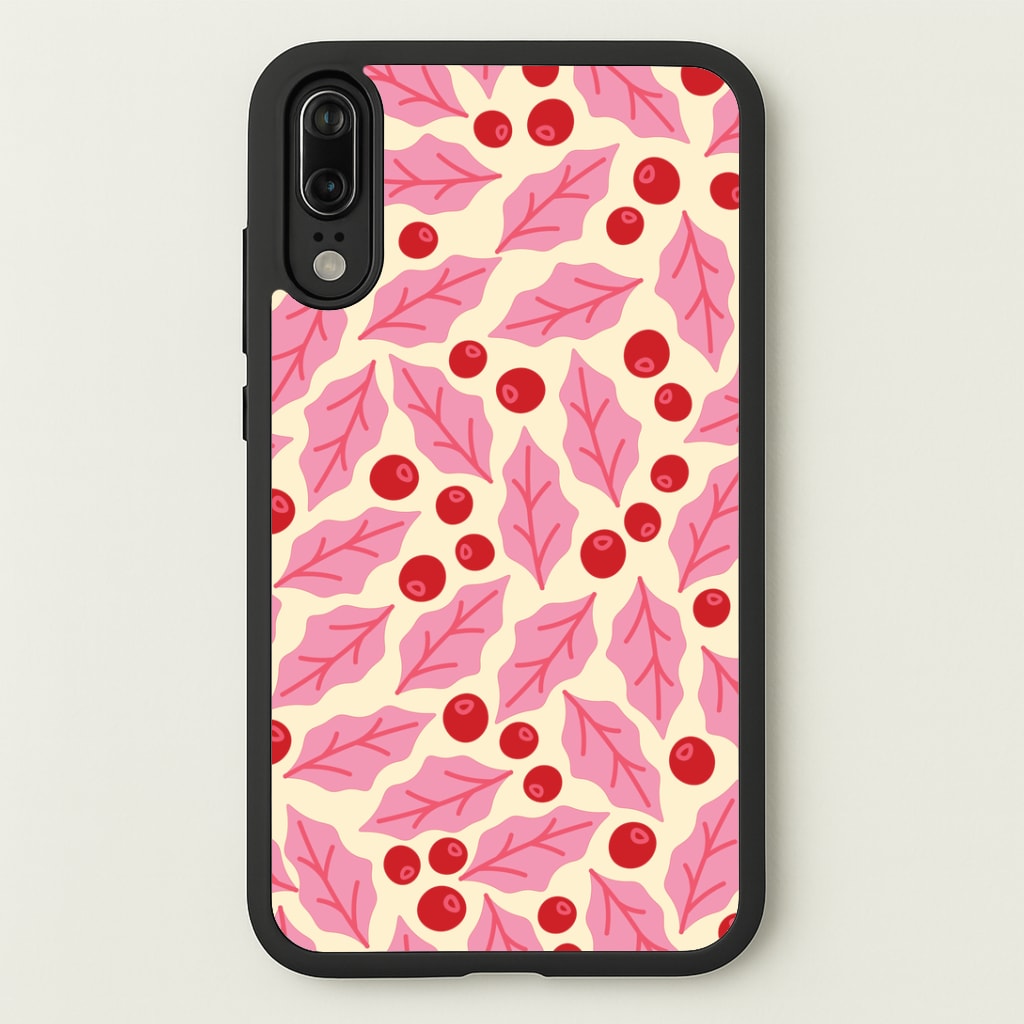 Pink Holly And Berries Pattern Huawei P20 Case