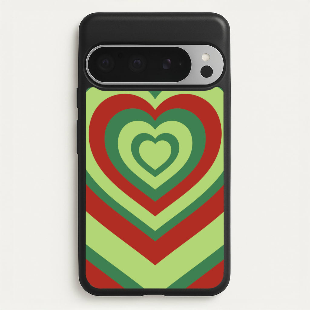 Red And Green Trippy Heart Christmas Pattern Google Pixel 9 Pro XL Case