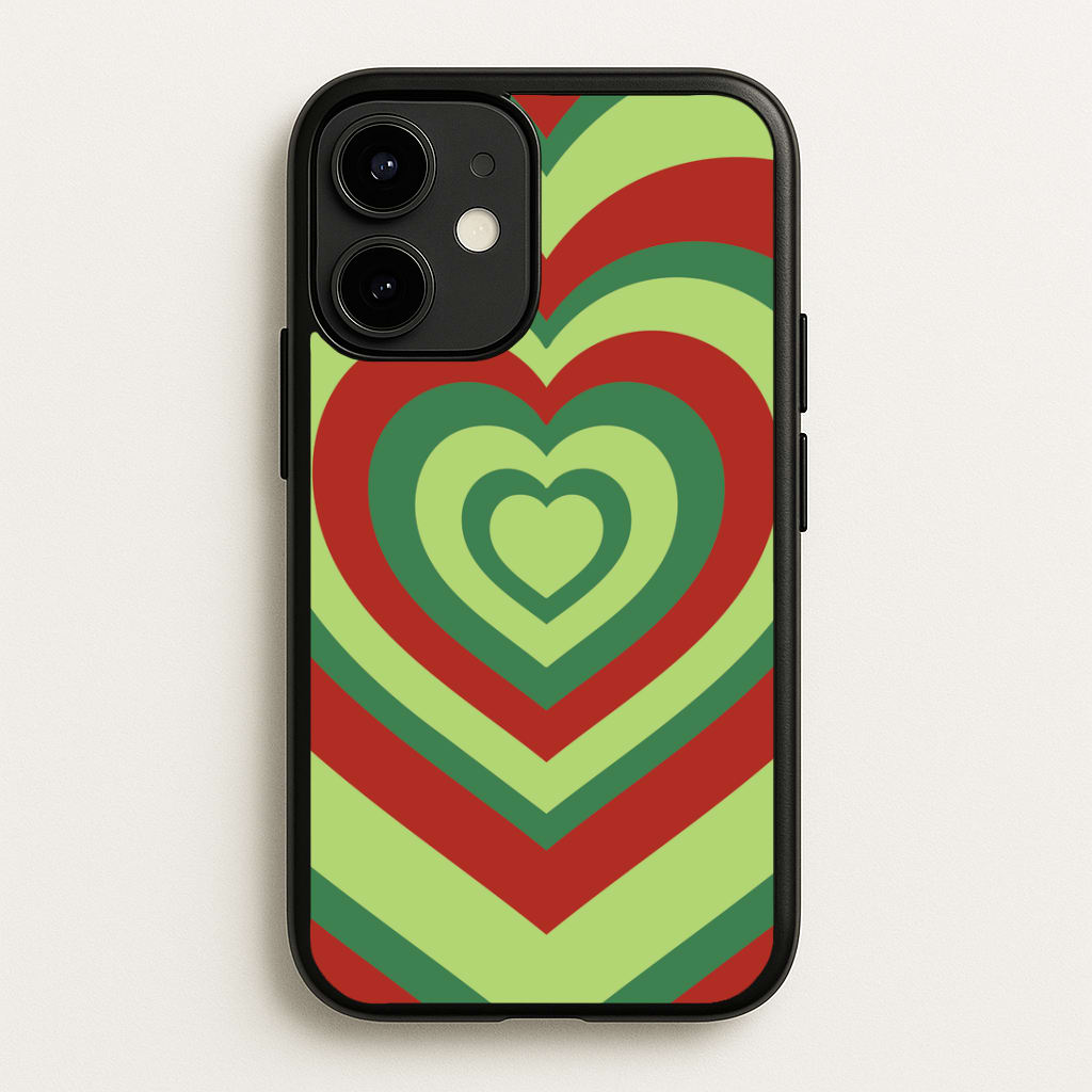 Red And Green Trippy Heart Christmas Pattern iPhone 12 / 12 Pro Case