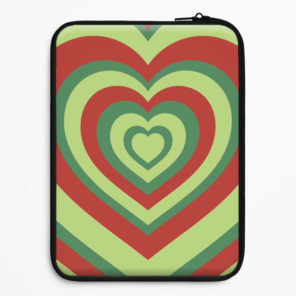 Red And Green Trippy Heart Christmas Pattern Laptop Sleeve
