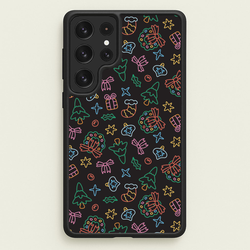 Neon Christmas Icons Pattern I Galaxy S22 Ultra Case