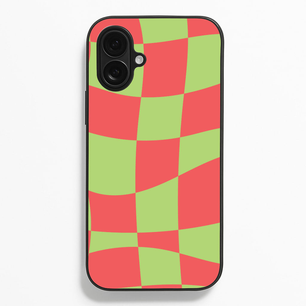Abstract Red And Green Christmas Pattern iPhone 16 Plus Case