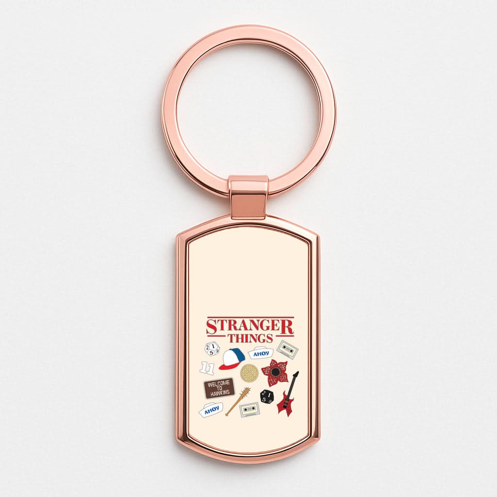 Stranger Things Cartoon Icons Rose Gold Keyring