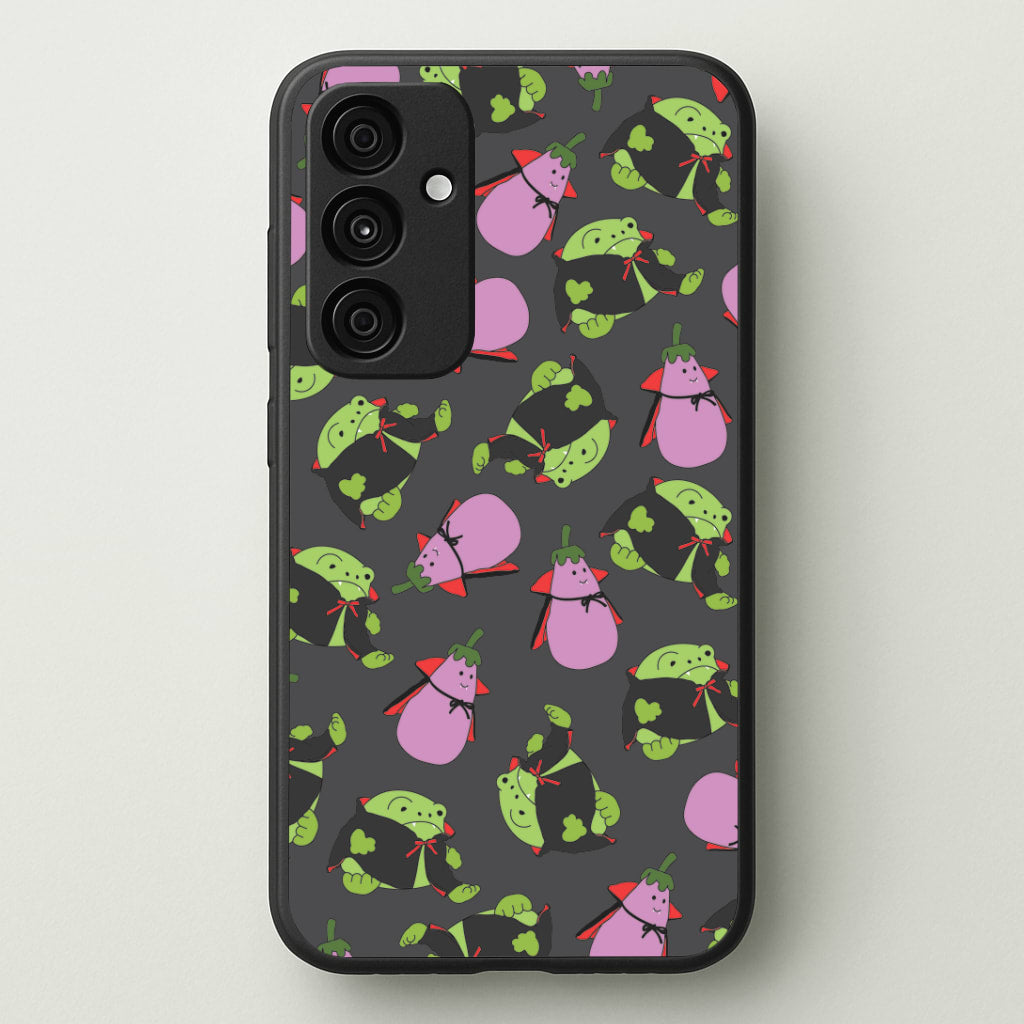 Vampire Frogs And Vegetables Pattern - Halloween Galaxy A35 Case