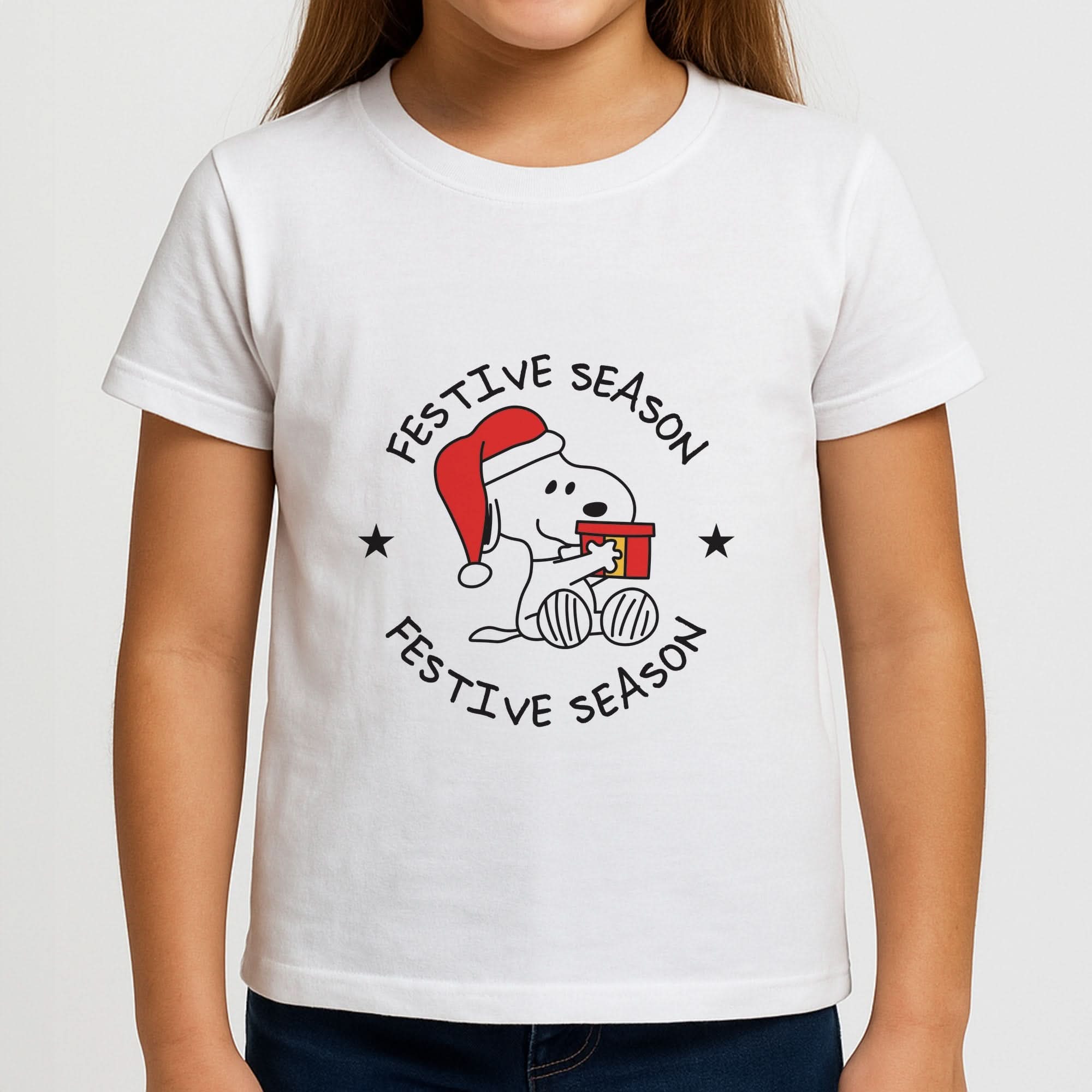 Cartoon Beagle Festive Season Girls T-Shirt
