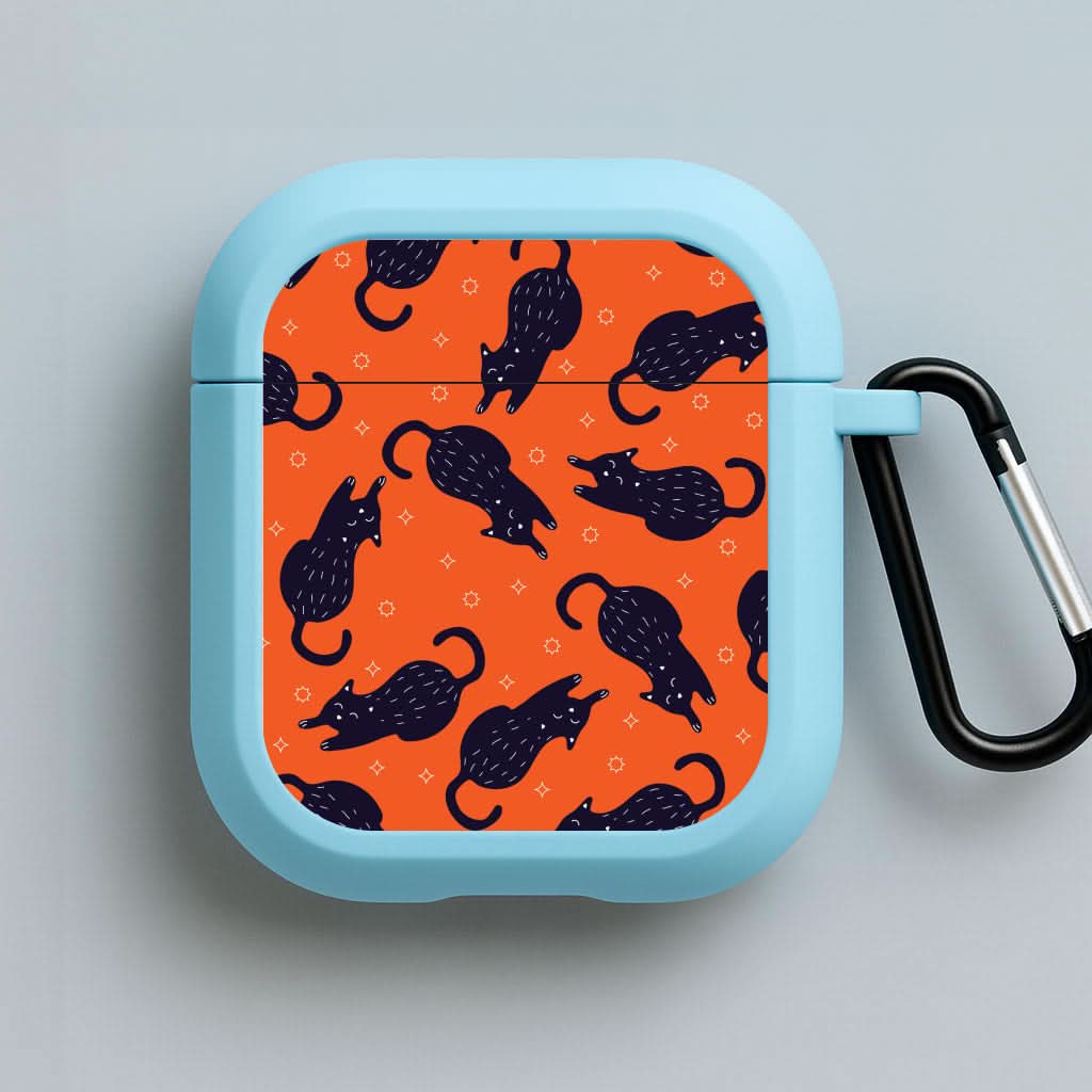 Black Cats And Stars Pattern Blue AirPods Case