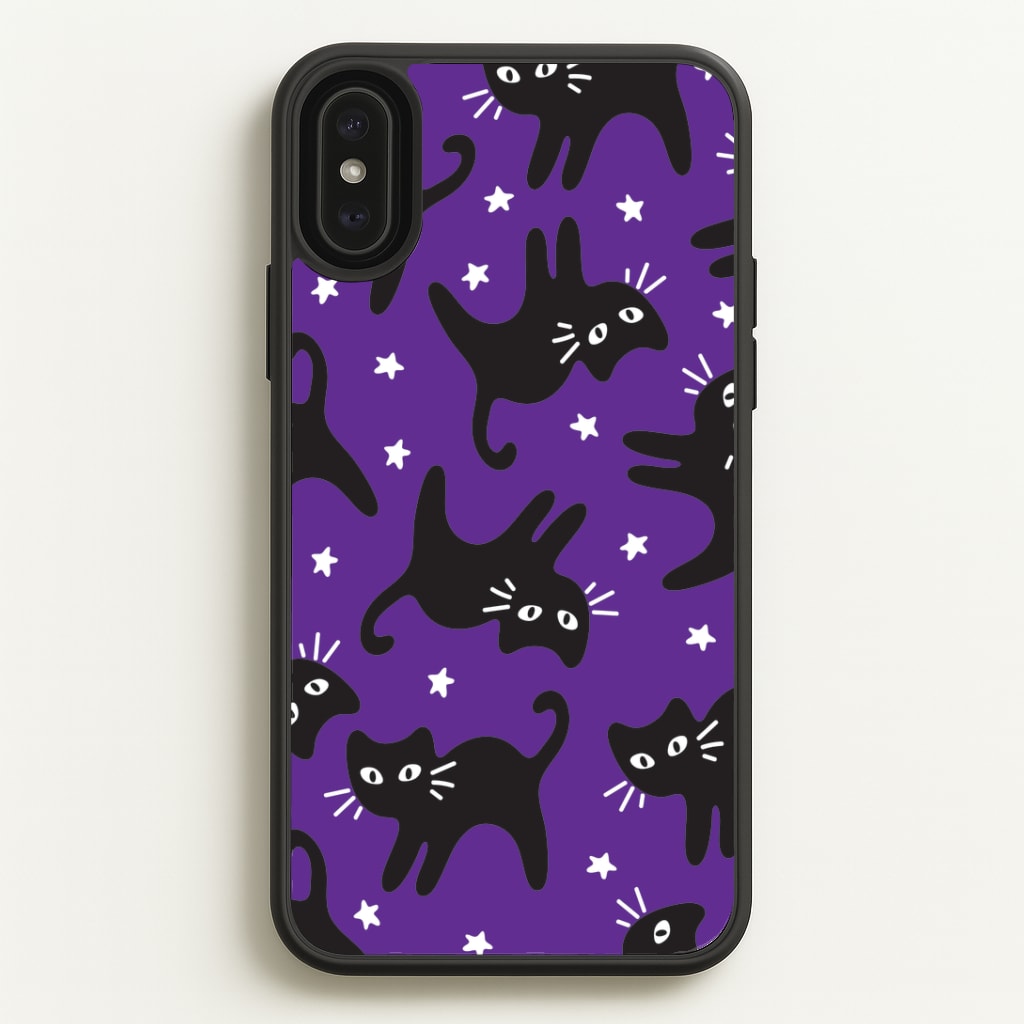 Cartoon Black Cats And Stars Pattern iPhone XS Max Case