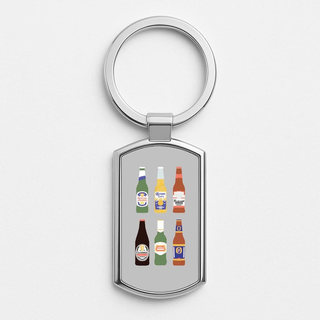 Ale Bottles Silver Metal Keyring